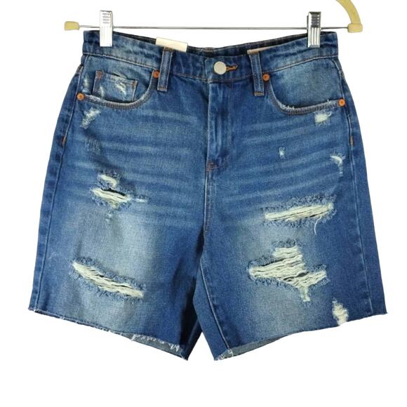 MS BlankNYC Women's The Warren Distressed Blue Ground Rules Denim Shorts NWT 26 - Picture 1 of 12
